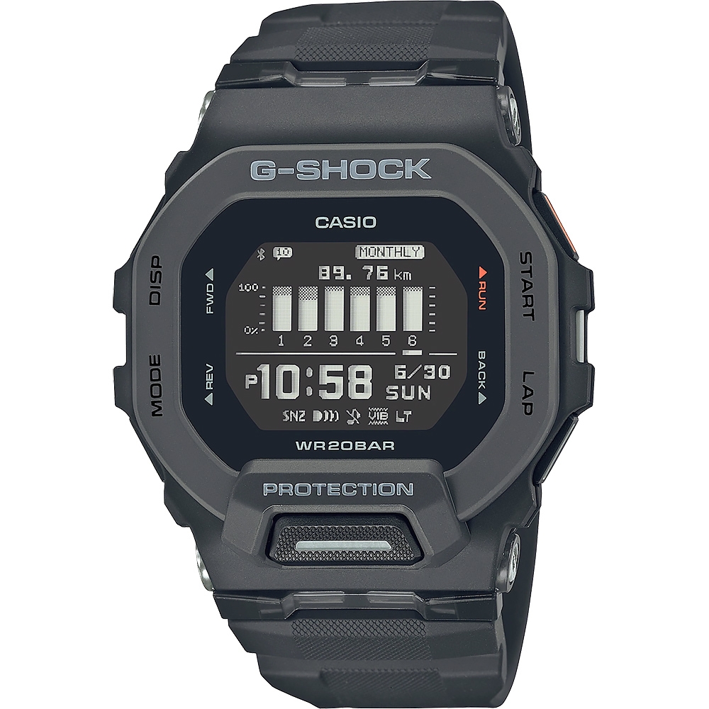 CASIO 卡西歐 G-SHOCK 纖薄運動系藍芽計時手錶 送禮推薦-沉著黑 GBD-200-1