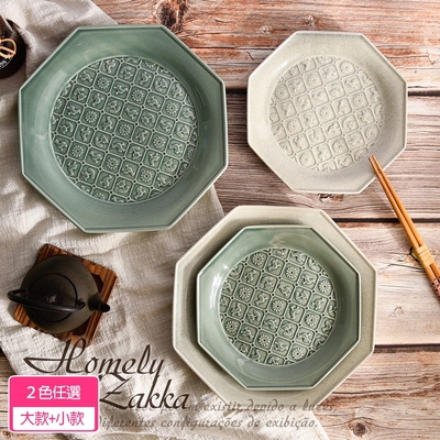 Homely Zakka 日式復古浮雕花鳥陶瓷餐盤/西餐盤/牛排盤_大+小款