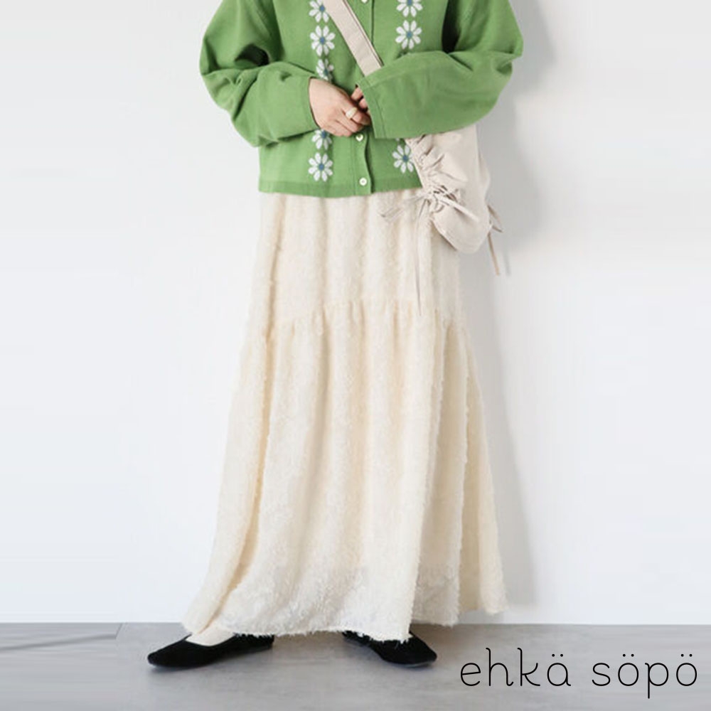 ehka sopo  優美流蘇緹花壓褶分層長裙