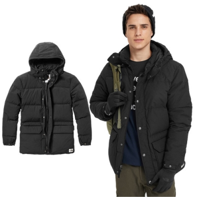 【The North Face】男中厚_日系輕量防潑水耐磨透氣連帽鵝絨外套(羽絨衣)_46J2-JK3 黑