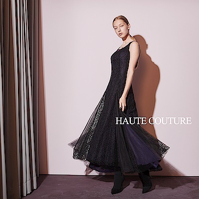 Haute Couture 高定系 精緻3D手工蕾絲拼接造型長禮服洋裝-深紫