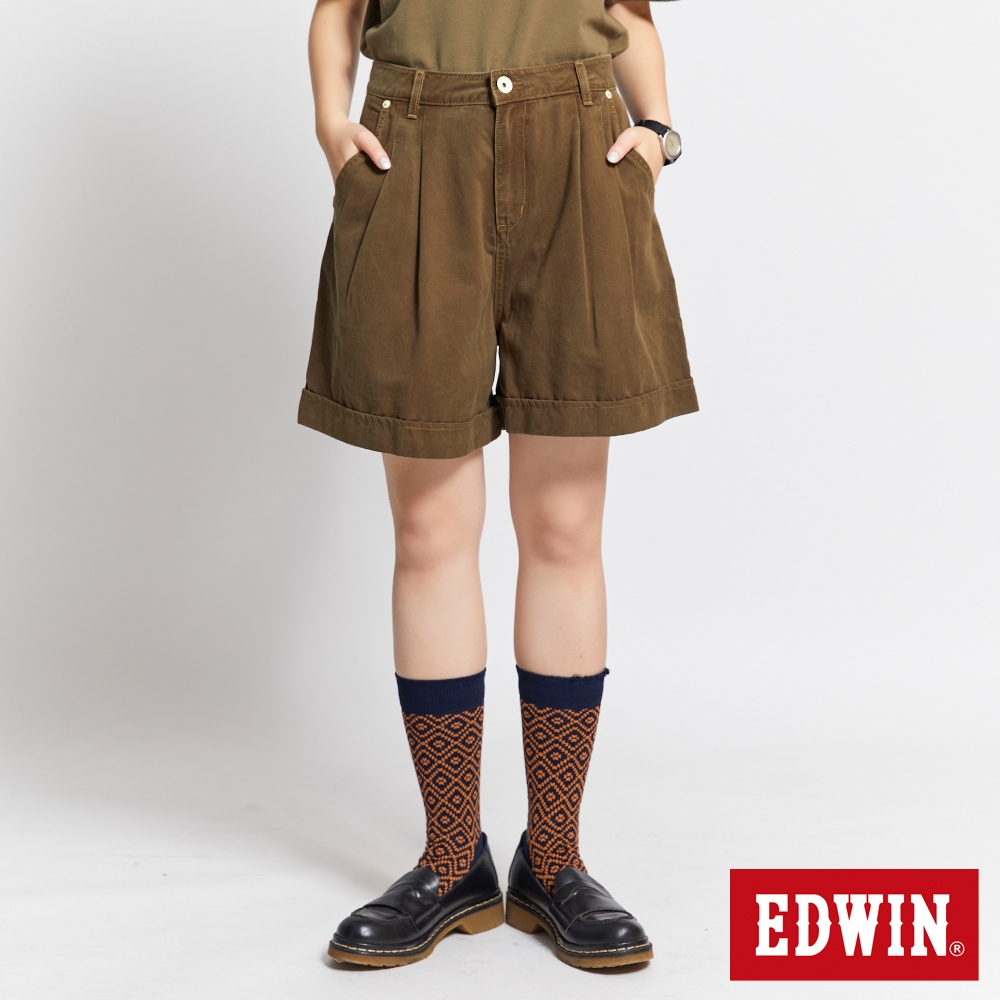 EDWIN 台灣文化 理髮廳 打折寬短褲-女-綠色