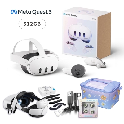 meta quest 3 512g vr主機+bobovr m2 pro+m2轉m3配件包+收納包+貓咪類比套 送數據傳輸線 (usb a轉c)