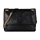 YSL SAINT LAURENT NIKI黑字LOGO V縫線設計羊皮金鏈帶斜背郵差包(中/黑) product thumbnail 1