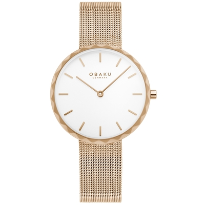 obaku 知性美學米蘭時尚腕錶-玫瑰金x白-v252lxvimv-32mm