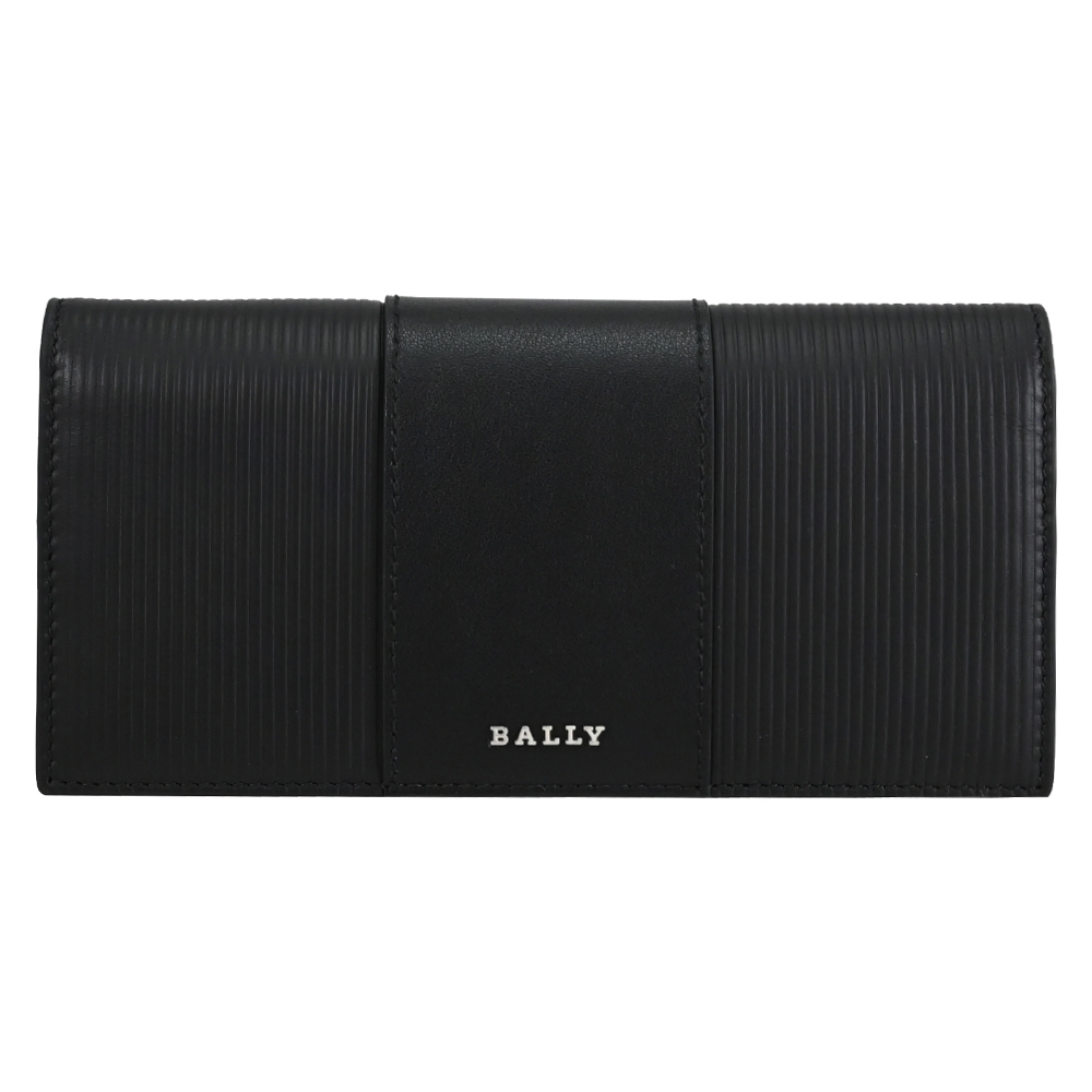 BALLY LIGOS 金屬LOGO壓紋牛皮橫式對開長夾(黑)