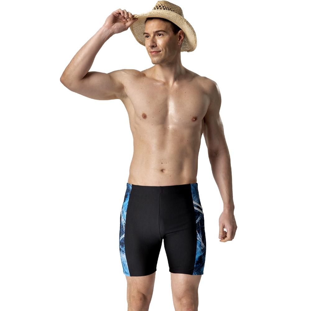 沙兒斯 泳裝 雙邊對稱直條紋飾五分男泳褲(大尺碼)