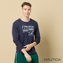 Nautica 男裝 品牌LOGO印花長袖T恤-深藍