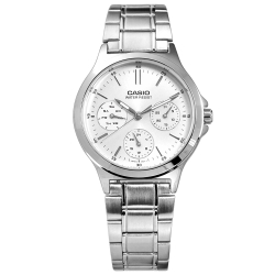 CASIO 卡西歐 簡約 三眼三針 日期 不鏽鋼手錶 銀色 LTP-V300D-7A 32mm