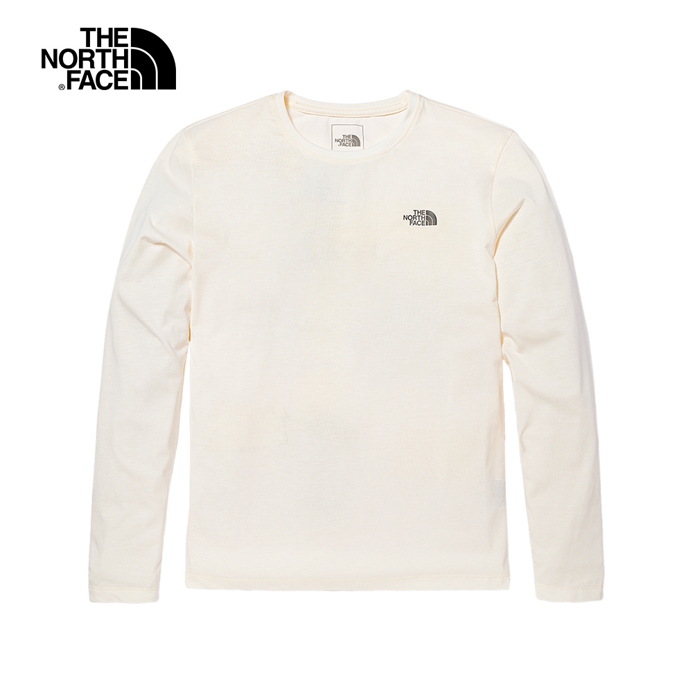 The North Face 官方旗艦】北面女款米白色吸濕排汗經典LOGO長袖上衣