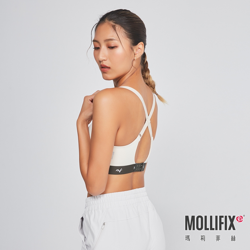 Mollifix 瑪莉菲絲 3D防震交叉美背運動內衣 (芽白)、瑜珈服、無鋼圈、開運內衣