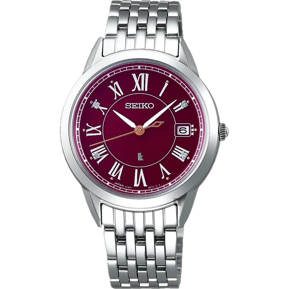 SEIKO 精工 LUKIA 酒紅太陽能真鑽女錶 母親節禮物-33mm (SUT393J1)_SK045