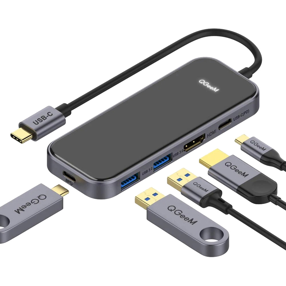 美國QGeeM】Type-C五合一PD/USB-C/HDMI多功能轉接器鏡面黑| 集線器hub 奇摩購物中心