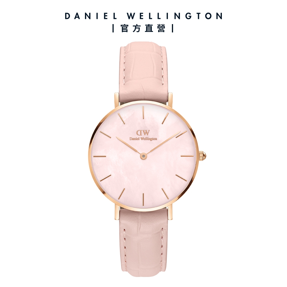 Daniel Wellington DW 手錶Petite Rouge 32mm 珍珠貝真皮皮革錶-玫瑰金