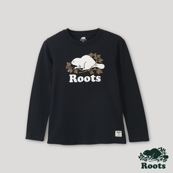 Roots大童-炫光系列 海狸LOGO長袖T恤-藍色