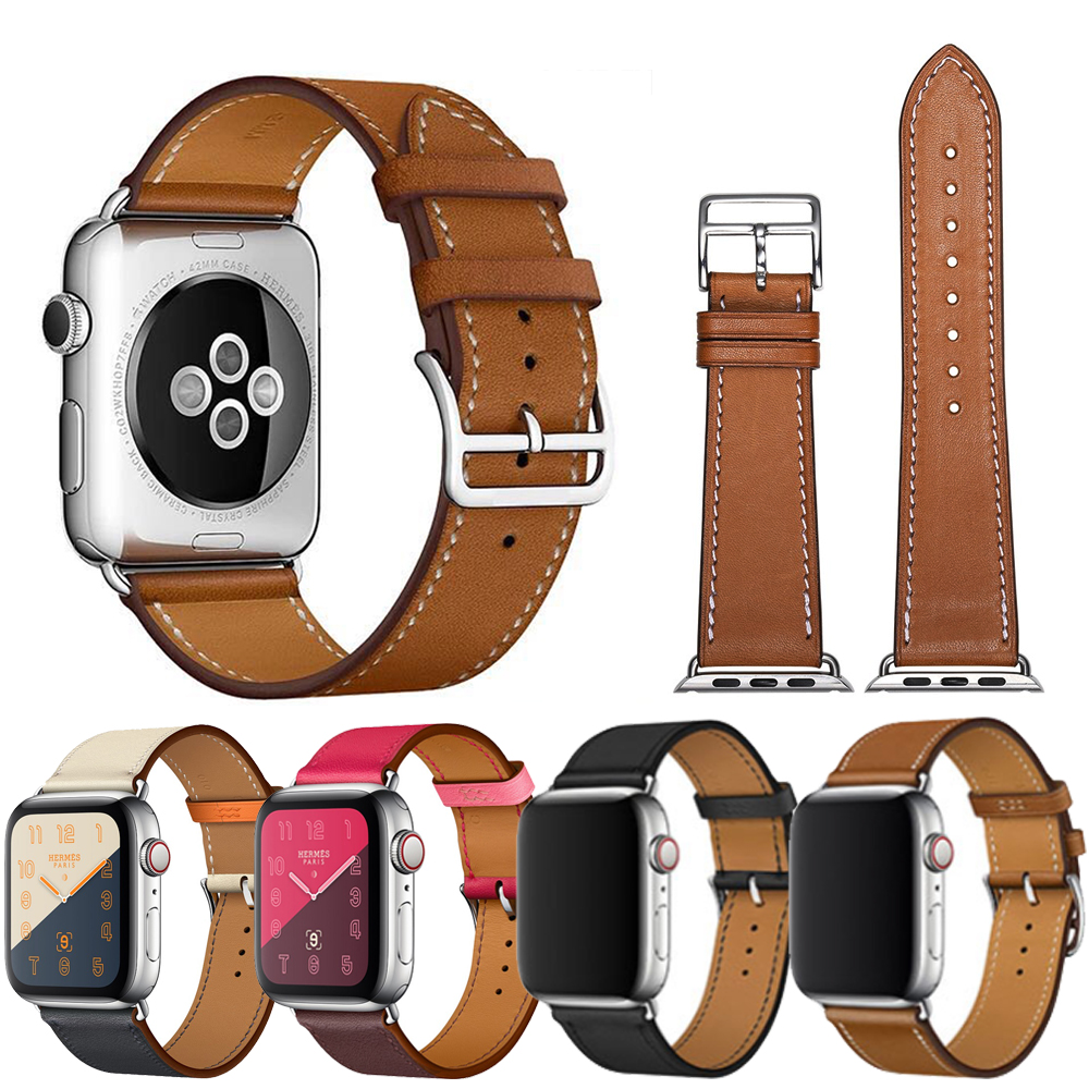 [時時樂限定]Apple Watch 1/2/3/4/5 真皮質商務錶帶 撞色腕帶