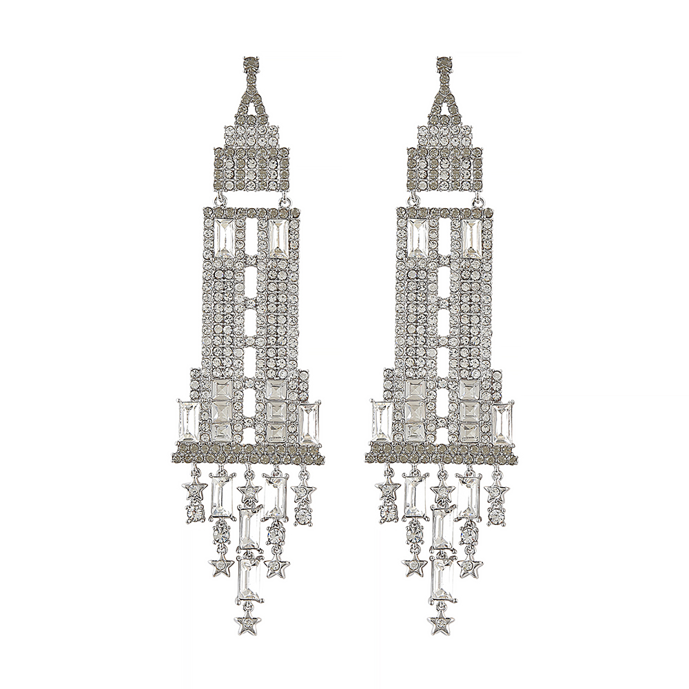 kate spade經典帝國大廈設計鑽鑲飾穿式耳環(銀)