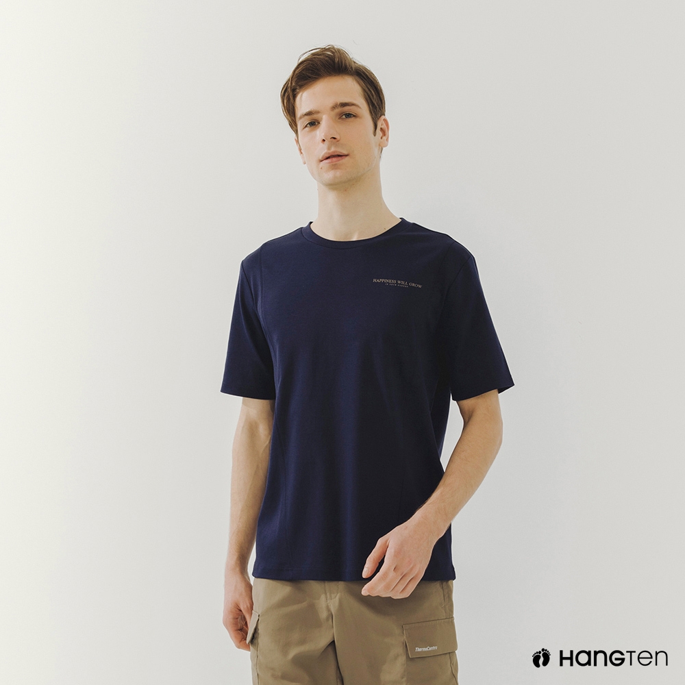 Hang Ten-男裝-吸濕排汗變化剪接短袖T恤-深藍