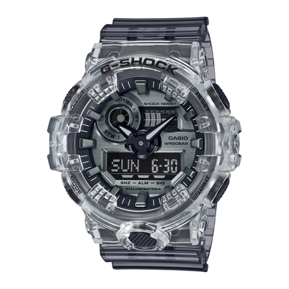 CASIO卡西歐 G-SHOCK系列 透明電子錶_灰透_GA-700SK-1A_53.4mm