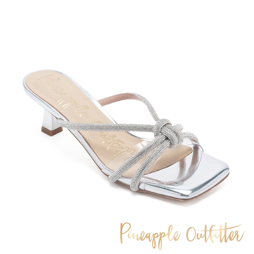 Pineapple Outfitter-RISHI 交叉扭結水鑽涼跟鞋-銀色