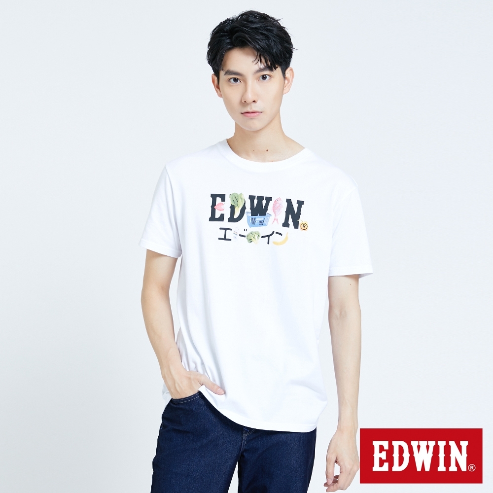 EDWIN 超市系列 蔬果總匯LOGO 短袖T恤-男-白色