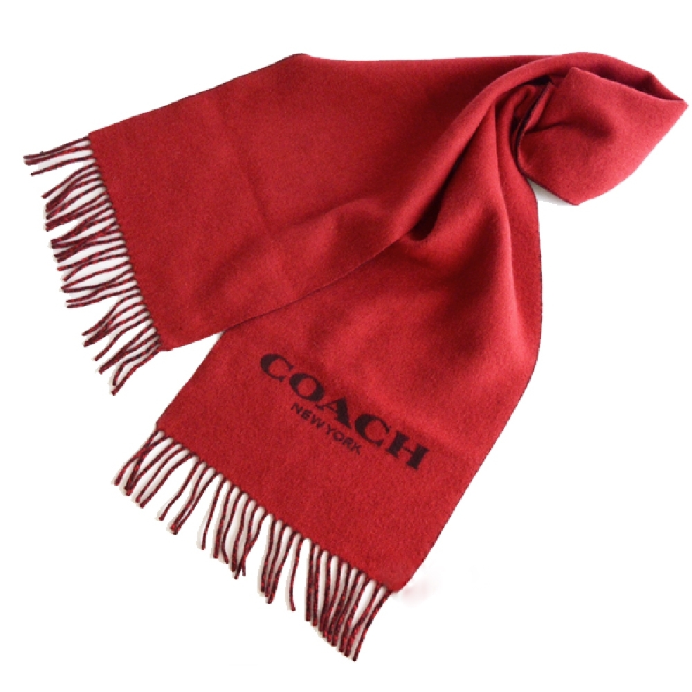 COACH 經典LOGO羊毛羊絨流蘇圍巾 紅色