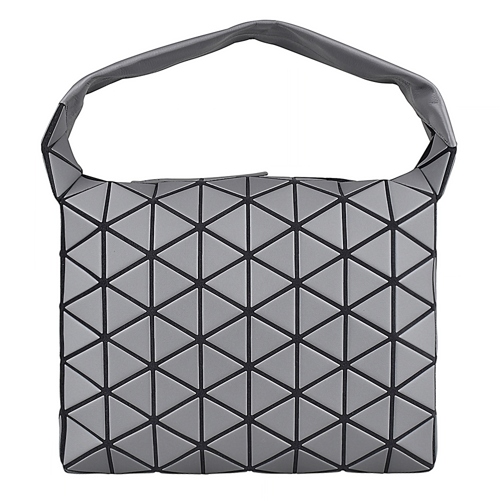 BAO BAO ISSEY MIYAKE 三宅一生OVAL銀灰字LOGO三角幾何拼接皮質拉鍊肩