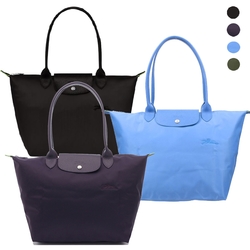 LONGCHAMP LE PLIAGE GREEN系列刺繡LOGO再生尼龍折疊長把肩背水餃包(大款/多色任選)