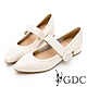 GDC-舒適真皮瑪莉珍尖頭粗跟上班包鞋-米色 product thumbnail 1