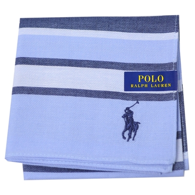 RALPH LAUREN POLO 刺繡小馬LOGO橫紋圖騰帕領巾(深灰/天藍系)