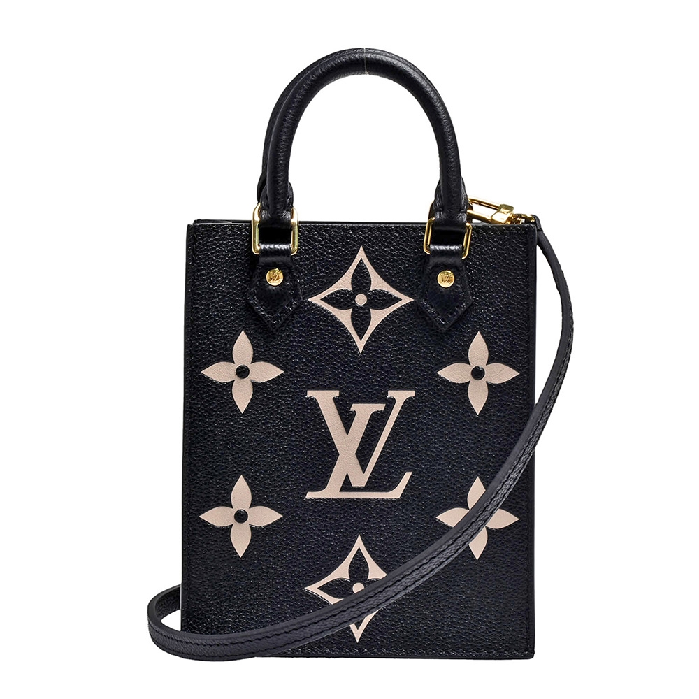 LV M57937經典PETIT SAC PLAT系列Empreinte雙色牛皮手提/斜背包(黑/米)