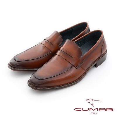 【CUMAR】商務菁英 俐落身型真皮紳士鞋-棕
