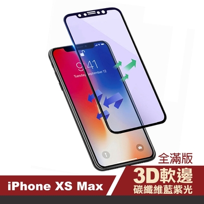 iPhone XSMax 保護貼 9H硬度軟邊碳纖維滿版藍光款 iPhoneXSMax保護貼