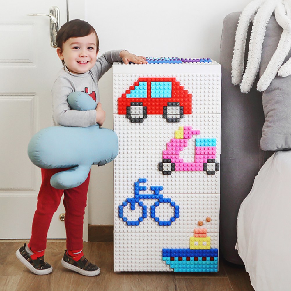 【魔法腳印】童趣益智積木拼圖五層玩具收納櫃-大眾交通工具