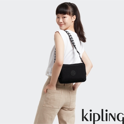 Kipling 黑色人字纹拼接多層隨身斜背包-ABANU M