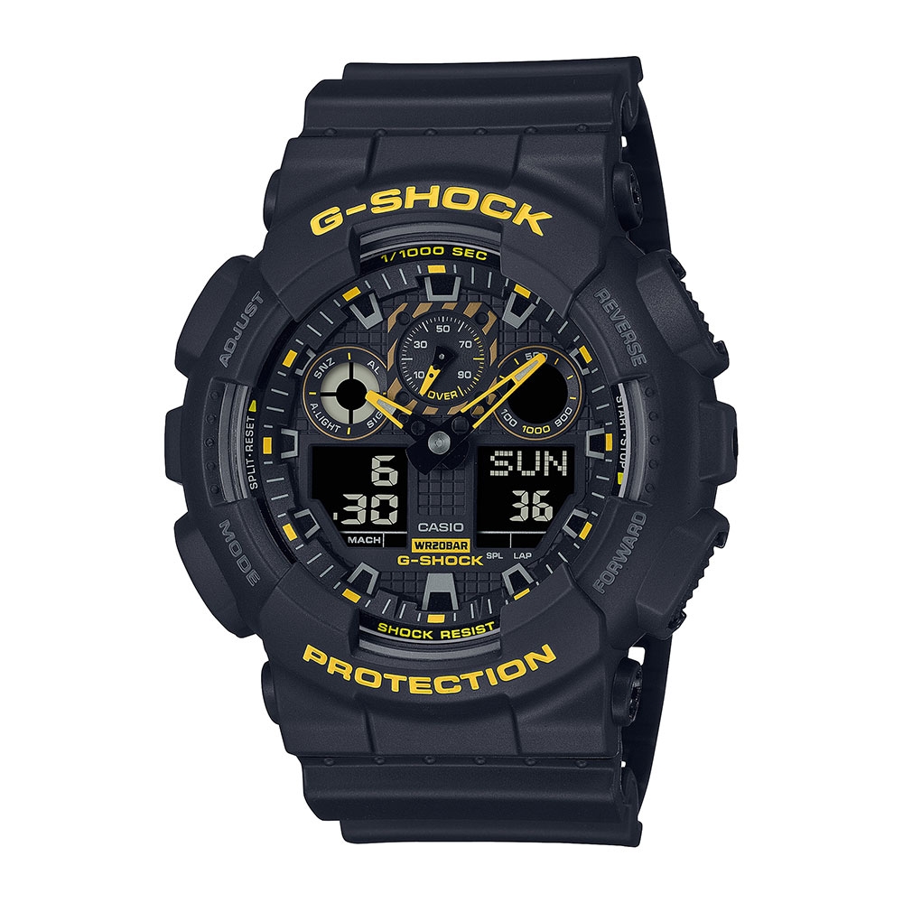 CASIO卡西歐 G-SHOCK 潮流警示 搶眼黑黃 雙顯系列 GA-100CY-1A_50mm