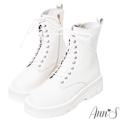 Ann’S就是比較瘦-頂級牛皮綁帶輕量厚底短筒軍靴-白
