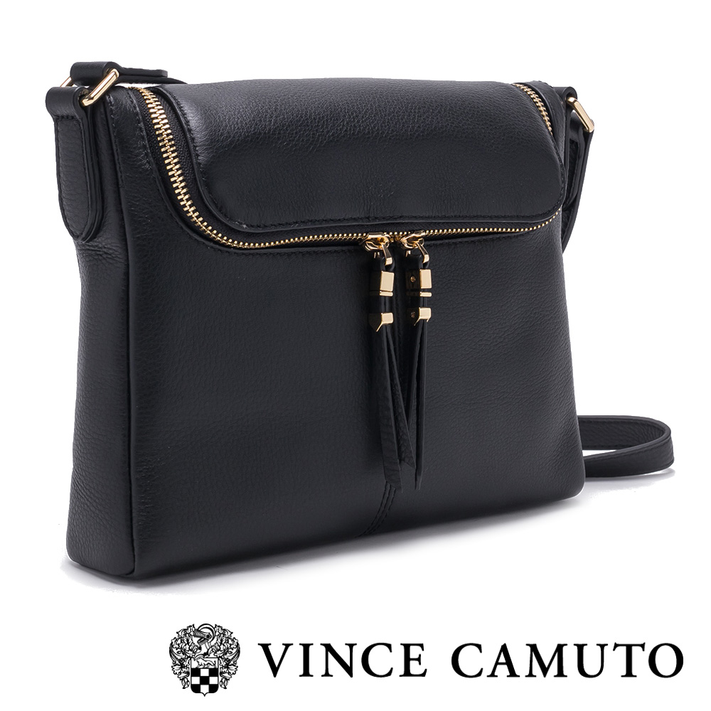 VINCE CAMUTO 牛皮方形拉鍊側背包-黑色