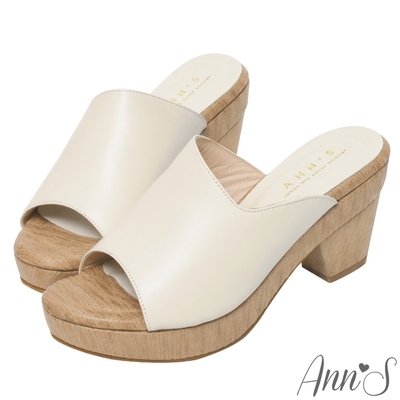 Ann’S顯瘦時刻-質感剪裁小羊皮輕盈厚底粗跟涼鞋-米白(版型偏小)