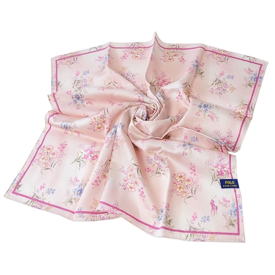 RALPH LAUREN POLO 優雅繽紛花束品牌LOGO圖騰棉質大帕領巾(粉紅色系/58CM)