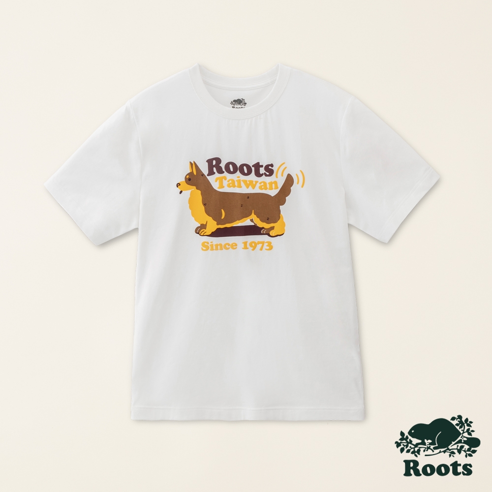 Roots男裝-Taiwan Day系列 動物圖案修身短袖T恤-白色