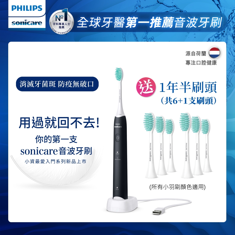 【Philips 飛利浦】買2盒刷頭HX2023/02(送小羽刷-電動牙刷HX2421/05黑)