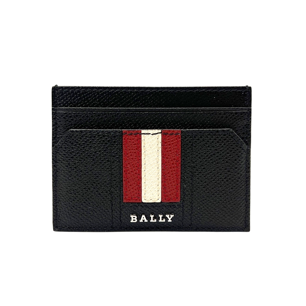 BALLY 防刮皮革紅白條卡片夾(5898821-黑)