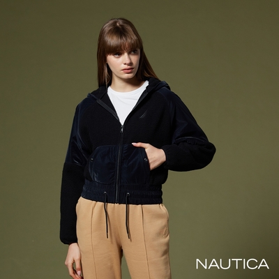 NAUTICA女裝 短版修身連帽長袖外套-黑