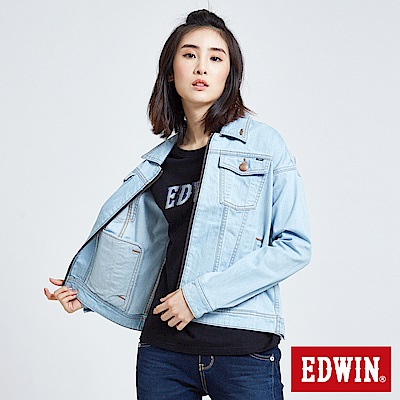 EDWIN 夢想基本刷色 牛仔外套-女-漂淺藍