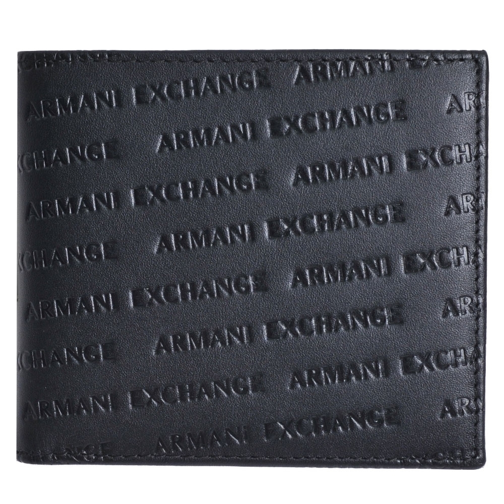 ARMANI EXCHANGE 品牌字母LOGO斜壓紋八卡牛皮短夾(黑)