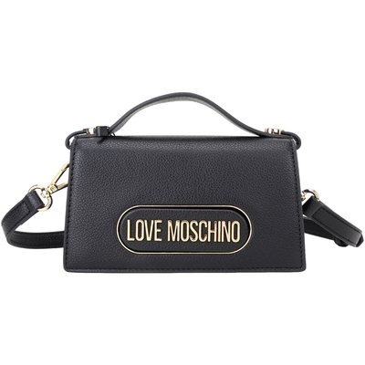 LOVE MOSCHINO 立體字母翻蓋壓紋皮革手提/斜背包(黑色)