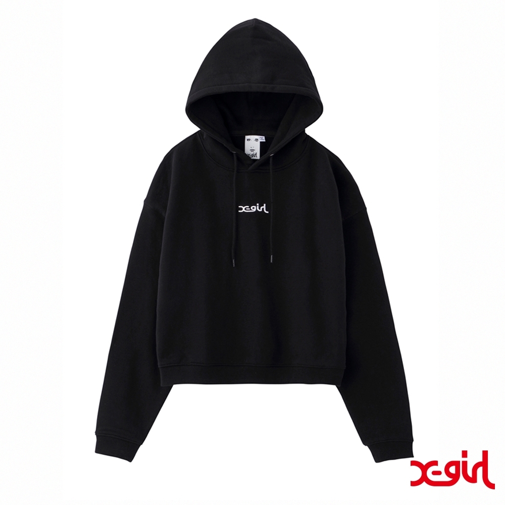 X-girl MILLS LOGO CROPPED SWEAT HOODIE短版連帽上衣-黑