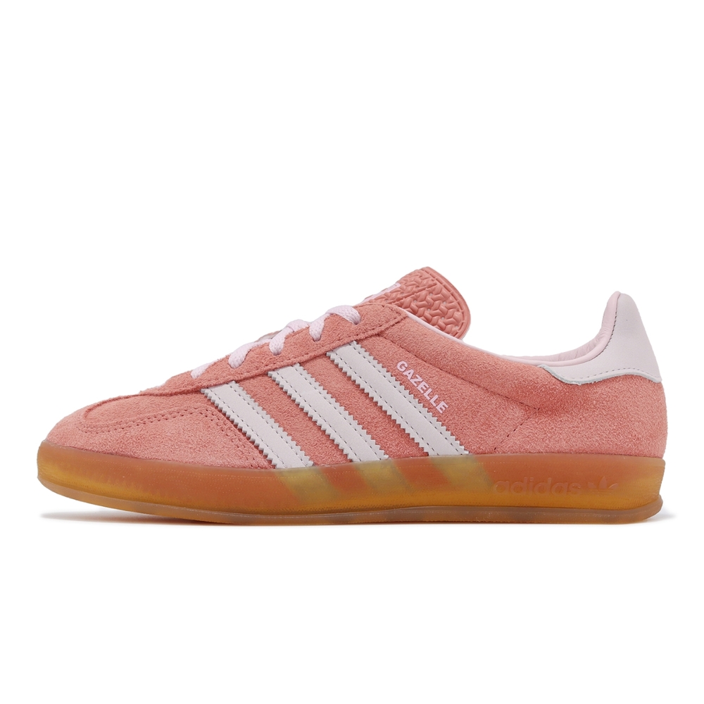 adidas 休閒鞋Gazelle Indoor W 女鞋粉橘麂皮低筒復古三葉草愛迪達