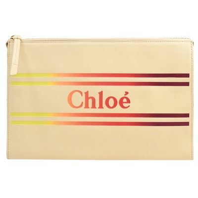 CHLOE 漸層LOGO質感小牛皮手拿包(裸色 大)